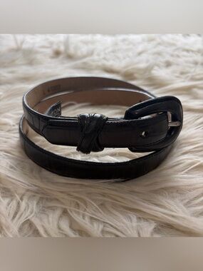 Vintage 90s Brighton Black Croc Embossed Leather Belt Buckle Size L 30 - 33”